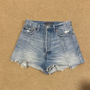 Abercrombie & Fitch Medium Blue Distressed Denim Shorts